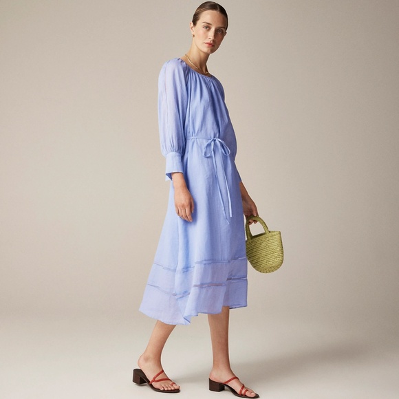 New JCREW Size 3X Gathered Maxi Dress in Ramie Hazy Hydrangea $248 CL646 - Picture 4 of 5